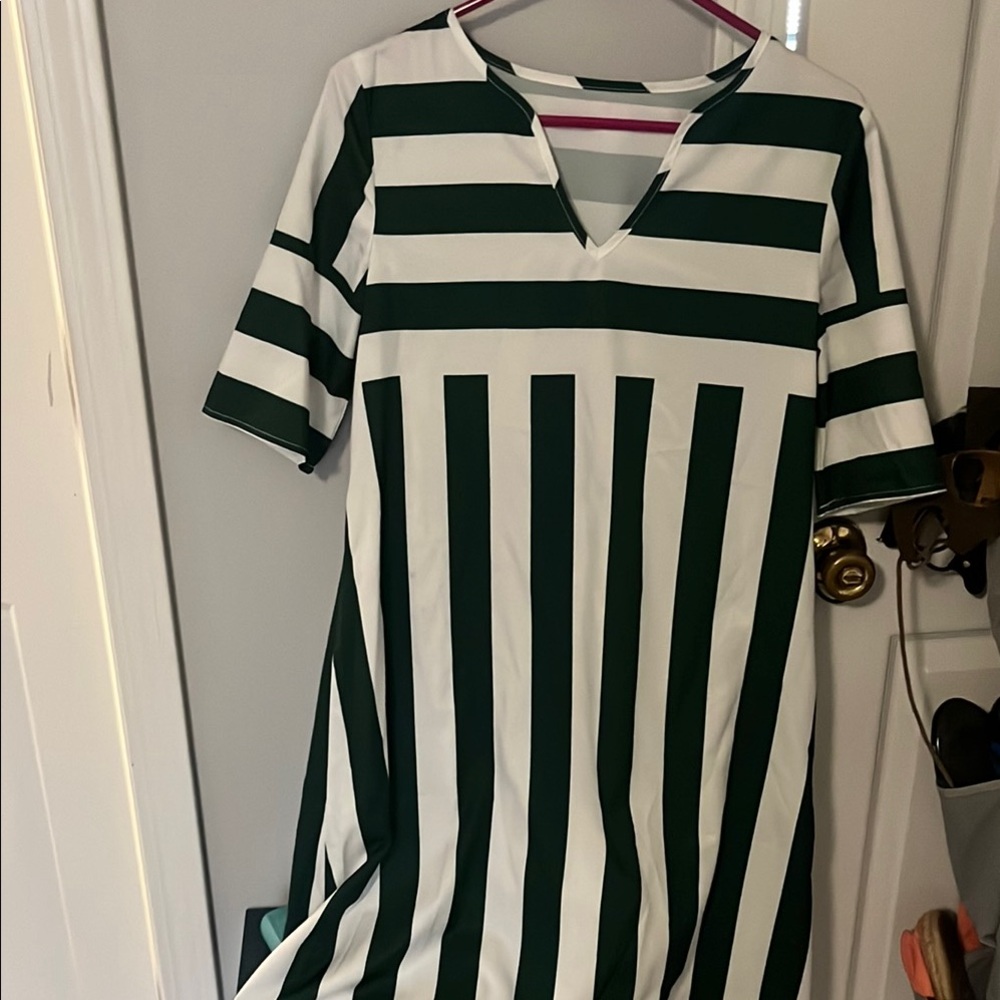 Shein Green and White Striped Dress